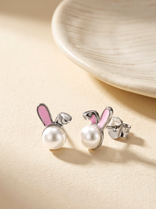 Silver Pearly Bunny Kids Studs
