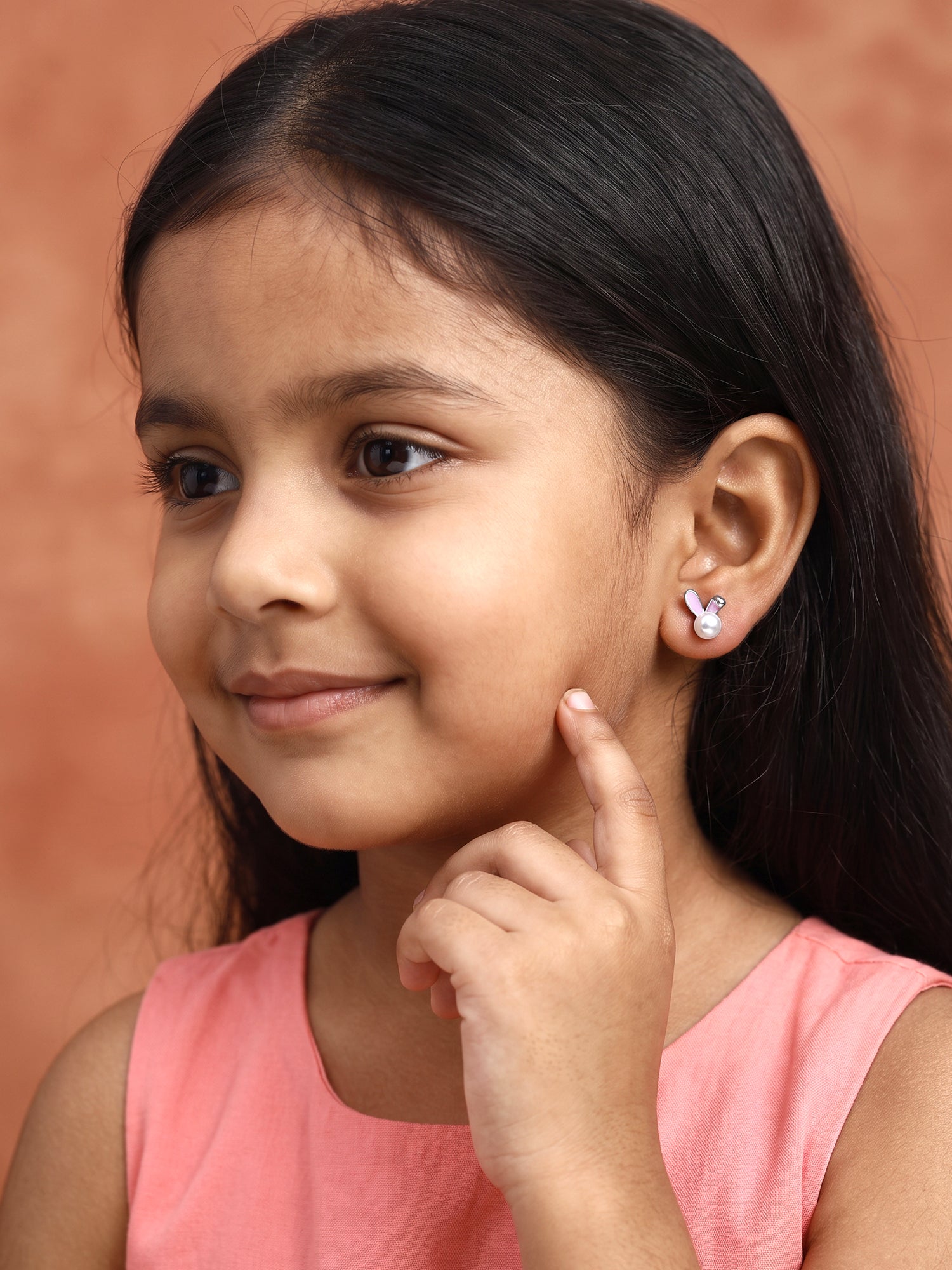 Silver Pearly Bunny Kids Studs