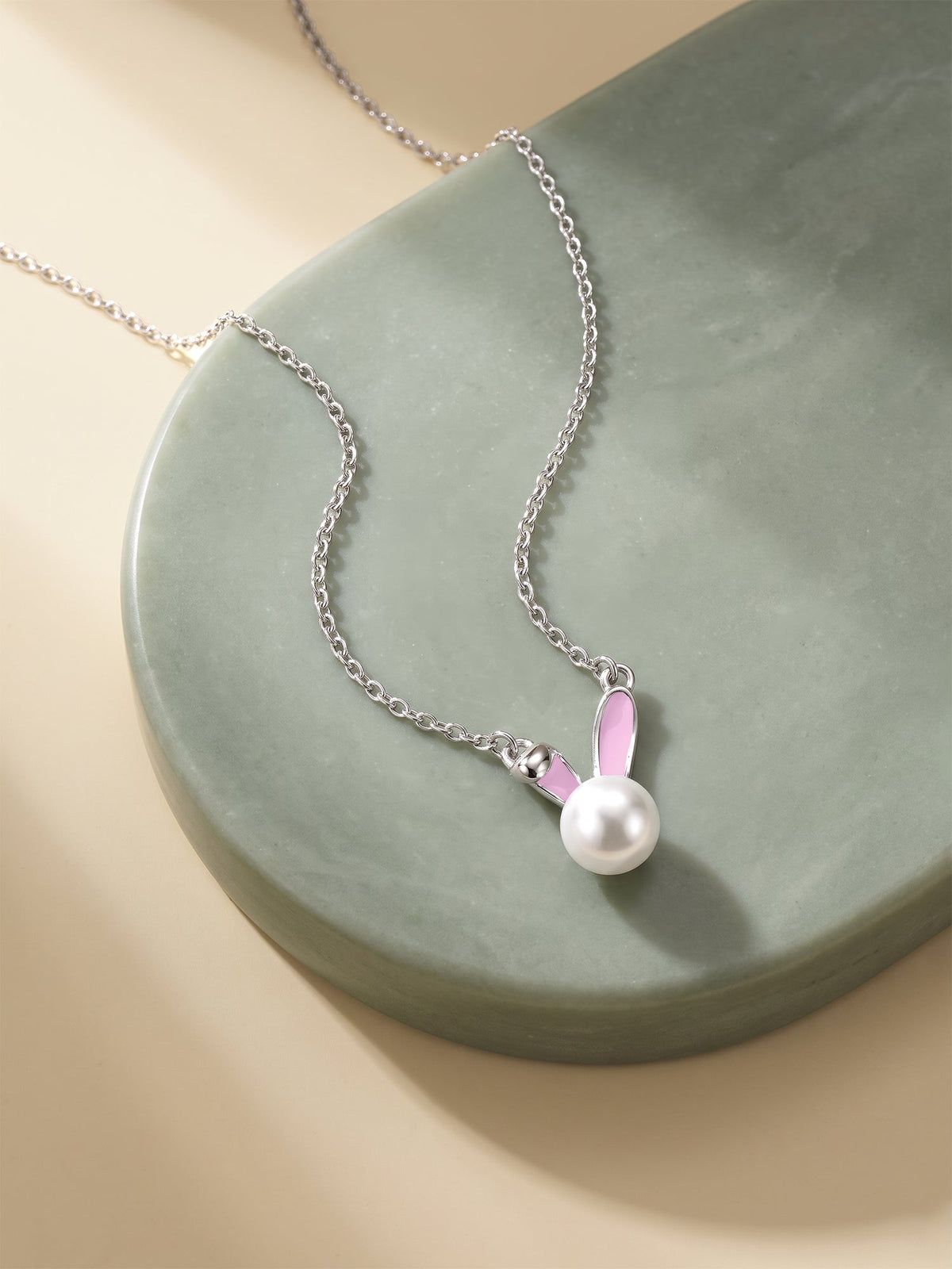 Silver Perfect Bunny Pearl Kids Necklace