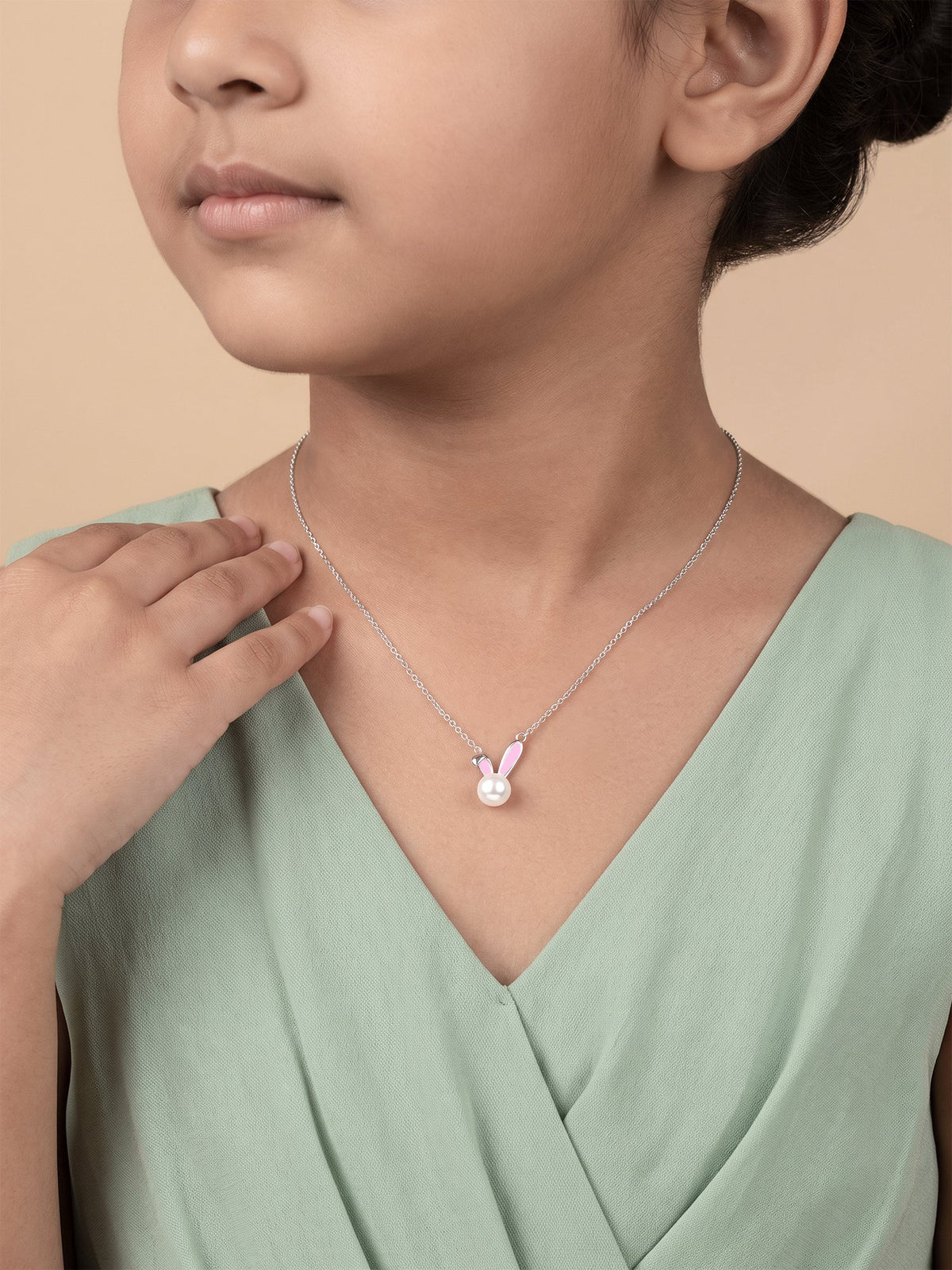 Silver Perfect Bunny Pearl Kids Necklace