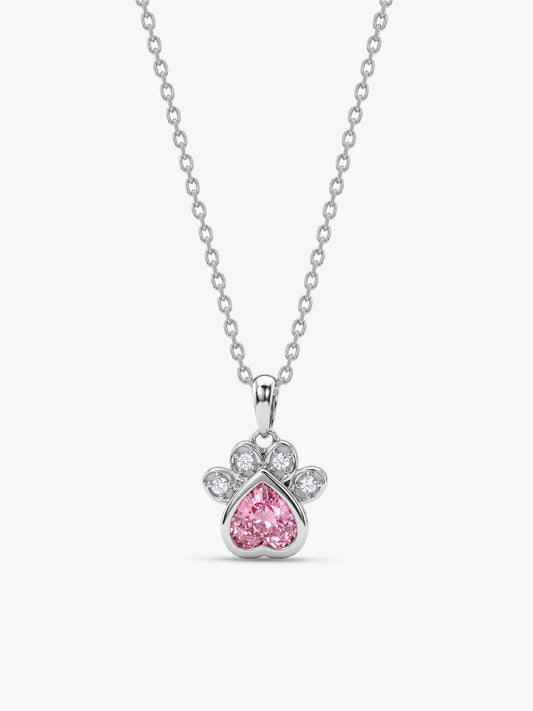 Silver Heart Paw Pendant With Link Chain