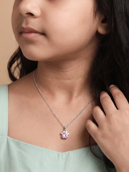 Silver Heart Paw Pendant With Link Chain