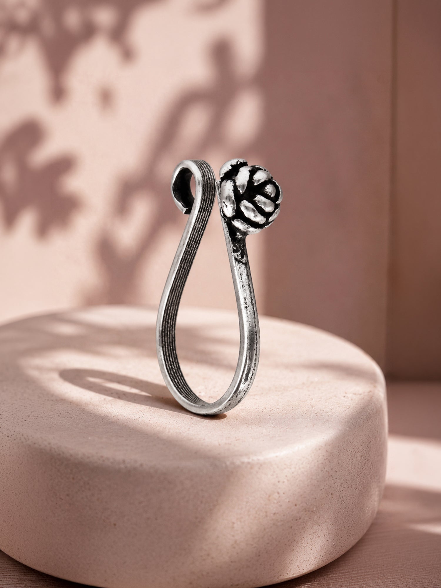 Oxidised Silver Vintage Rose Nosepin (Clip On)