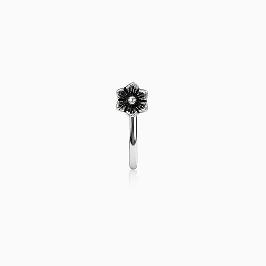Oxidised Silver Wildflower Nose Pin (Clip On)