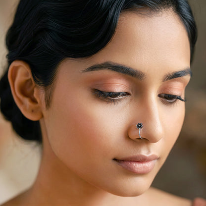 Oxidised Silver Wildflower Nose Pin (Clip On)
