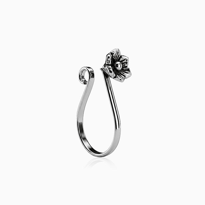 Oxidised Silver Wildflower Nose Pin (Clip On)