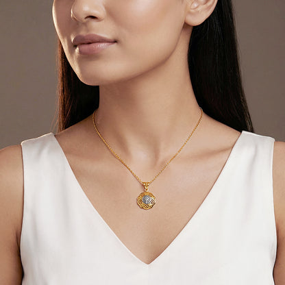 Dual Tone Floria Silver Pendant With Link Chain
