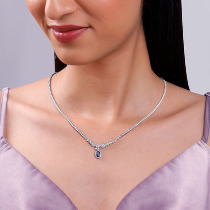 Silver Azure Tennis Necklace
