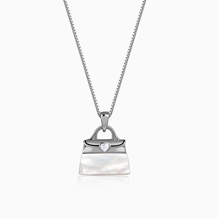 Silver Mini Bag Pearl Pendant With Box Chain