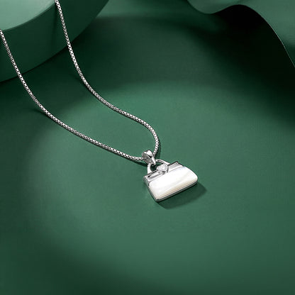 Silver Mini Bag Pearl Pendant With Box Chain