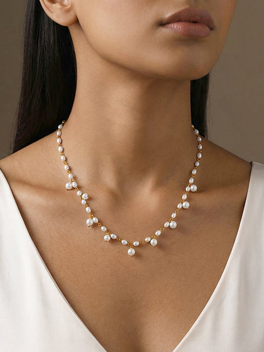 Golden Brie Pearl Necklace