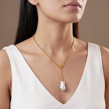 Golden Cameron Pearl Lariat Necklace