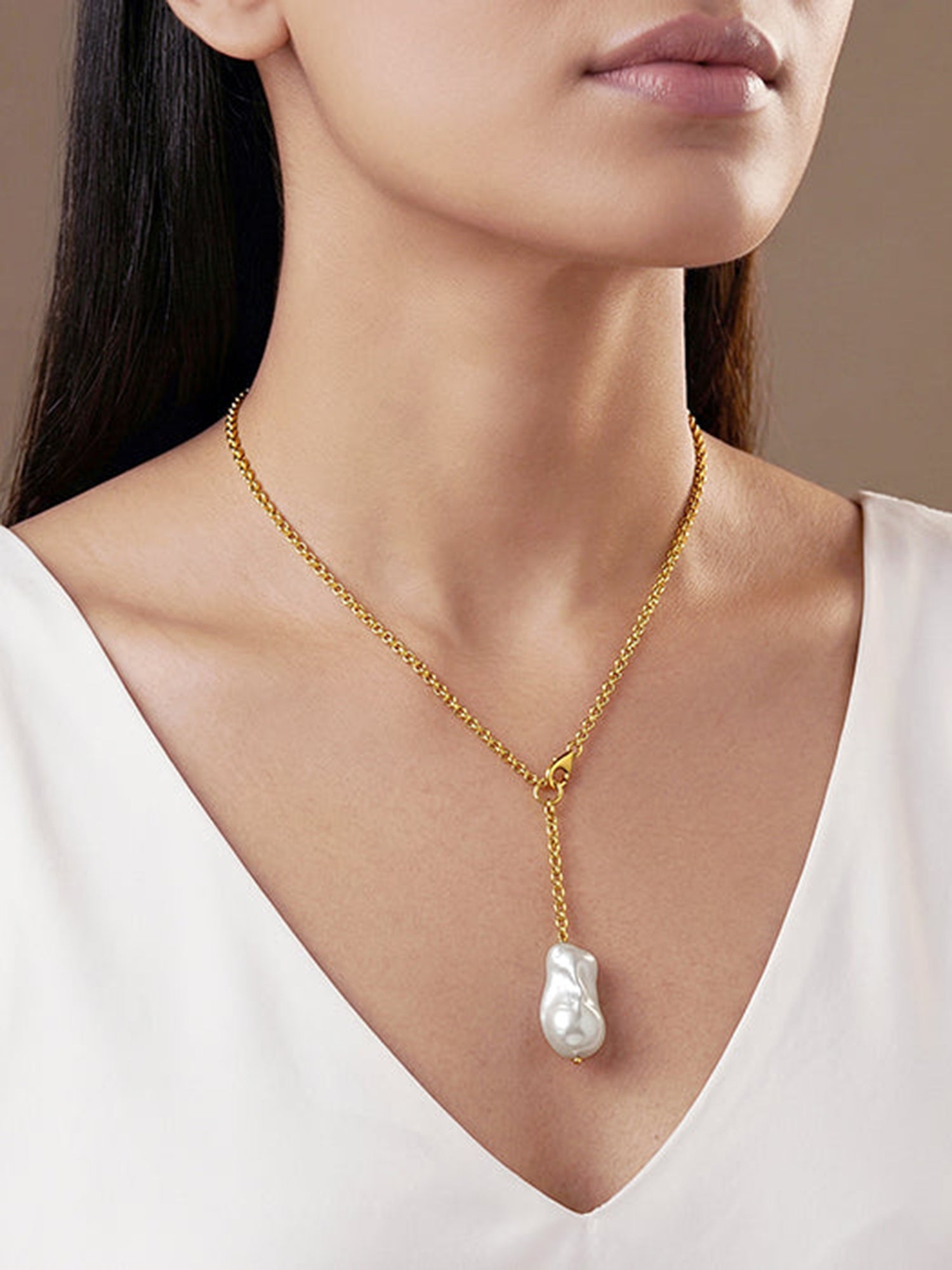 Golden Cameron Pearl Lariat Necklace