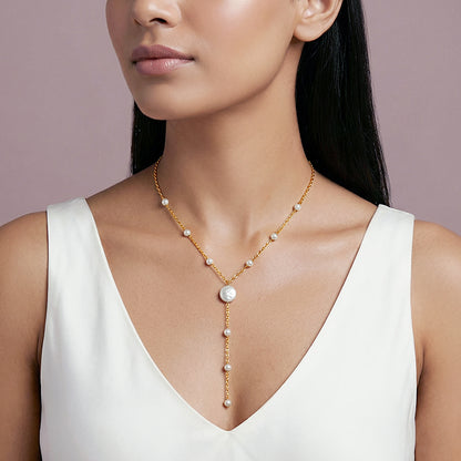 Golden Kiera Pearl Lariat Necklace