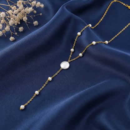 Golden Kiera Pearl Lariat Necklace