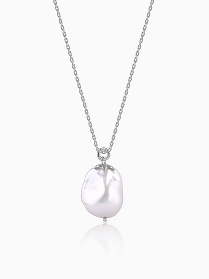 Silver Claudette Pearl Pendant with Link Chain