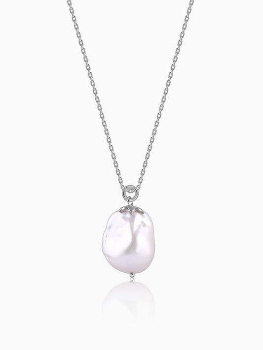 Silver Claudette Pearl Pendant with Link Chain