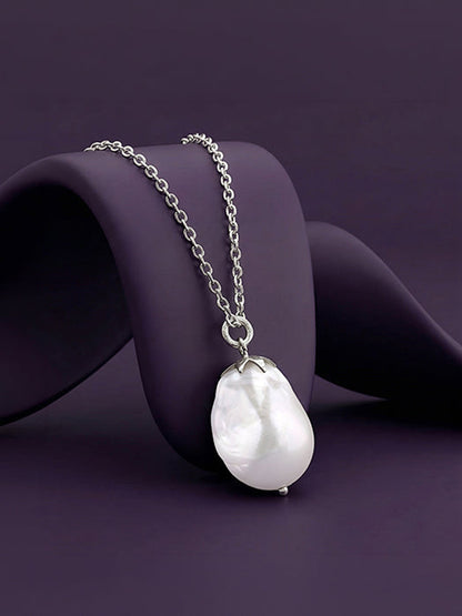Silver Claudette Pearl Pendant with Link Chain