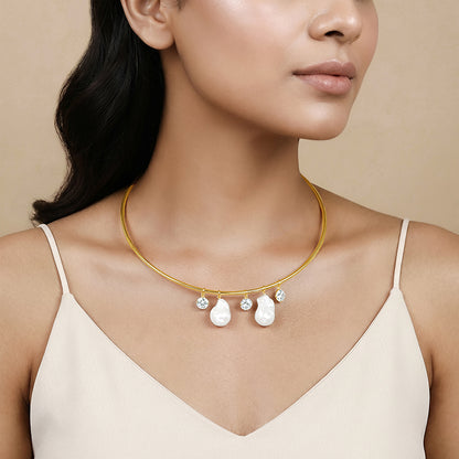 Golden Norma Baroque Pearl Cuff Necklace