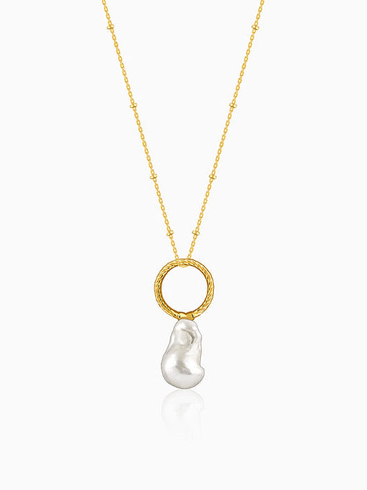 Golden Ava Pearl Pendant With Link Chain