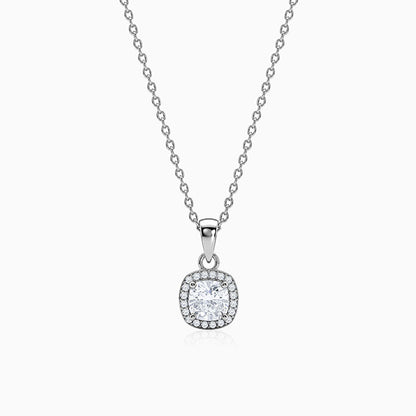 Silver Cushion Halo Pendant With Link Chain