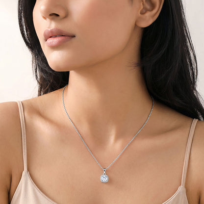 Silver Cushion Halo Pendant With Link Chain