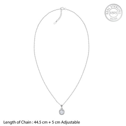 Silver Cushion Halo Pendant With Link Chain