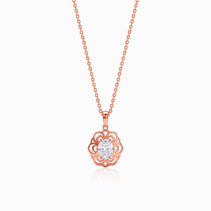 Rose Gold Floral Solitaire Pendant With Link Chain