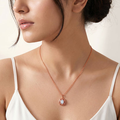 Rose Gold Floral Solitaire Pendant With Link Chain