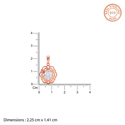 Rose Gold Floral Solitaire Pendant With Link Chain