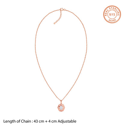 Rose Gold Floral Solitaire Pendant With Link Chain