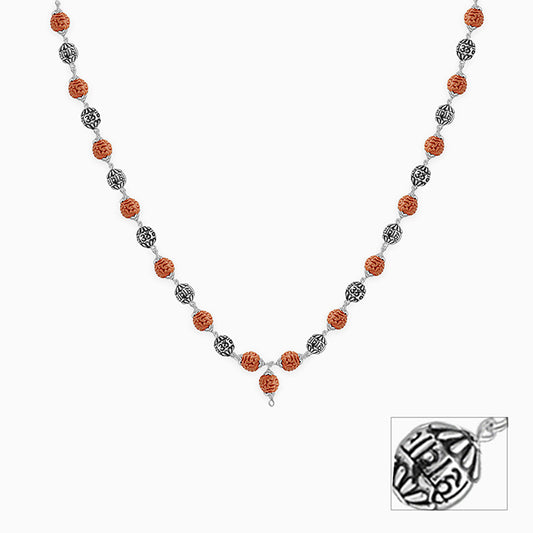 Rudraksha Oxidised Silver Chain For Him