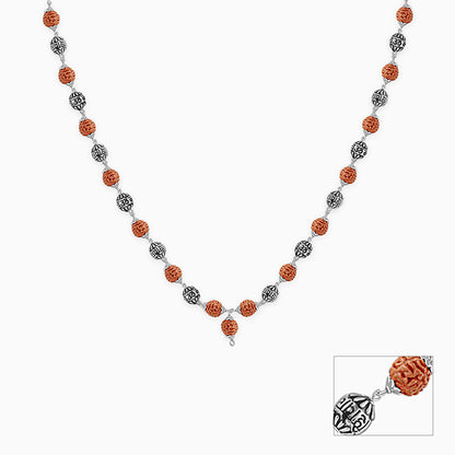 Rudraksha Oxidised Silver Chain For Him