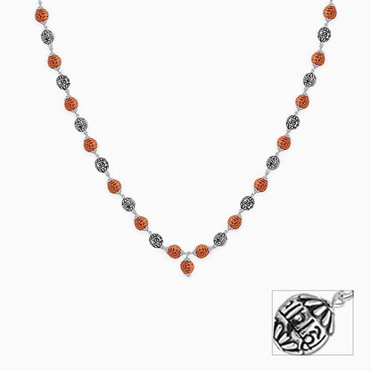 Rudraksha Oxidised Silver Chain For Him