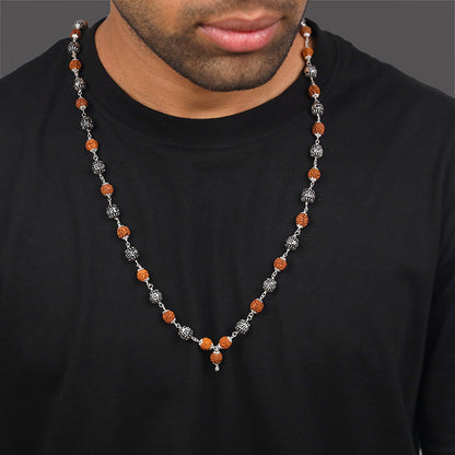Rudraksha Oxidised Silver Chain For Him