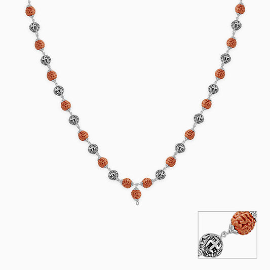 Rudraksha Oxidised Silver Chain For Him