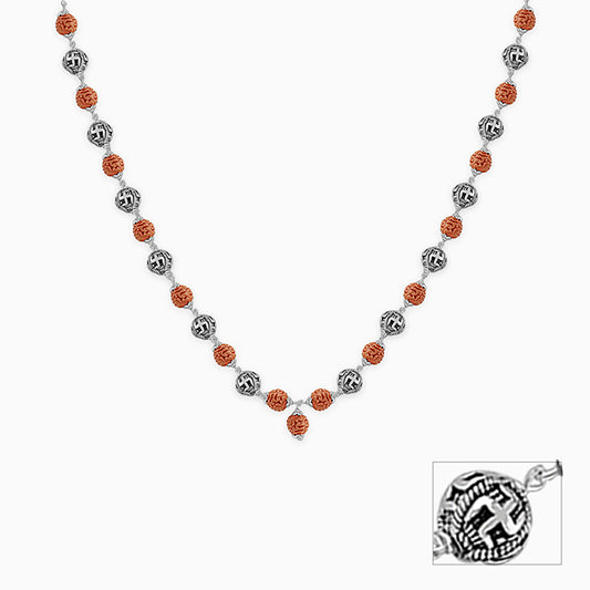 Rudraksha Oxidised Silver Chain For Him