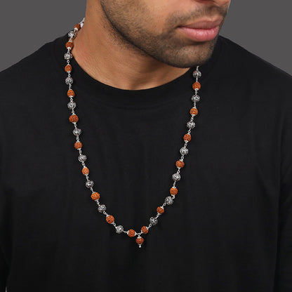 Rudraksha Oxidised Silver Chain For Him