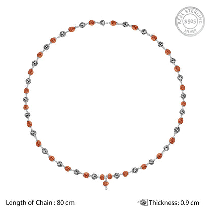 Rudraksha Oxidised Silver Chain For Him