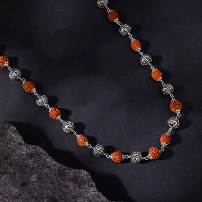 Rudraksha Oxidised Silver Chain For Him