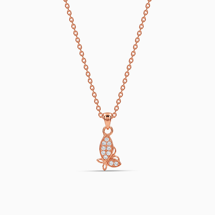 Rose Gold Fairy Butterfly Pendant With Link Chain