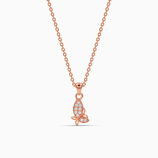 Rose Gold Fairy Butterfly Pendant With Link Chain