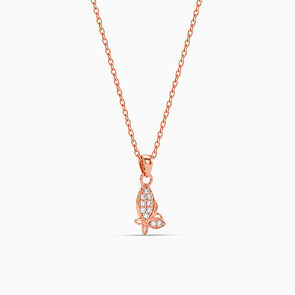 Rose Gold Fairy Butterfly Pendant With Link Chain