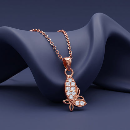 Rose Gold Fairy Butterfly Pendant With Link Chain