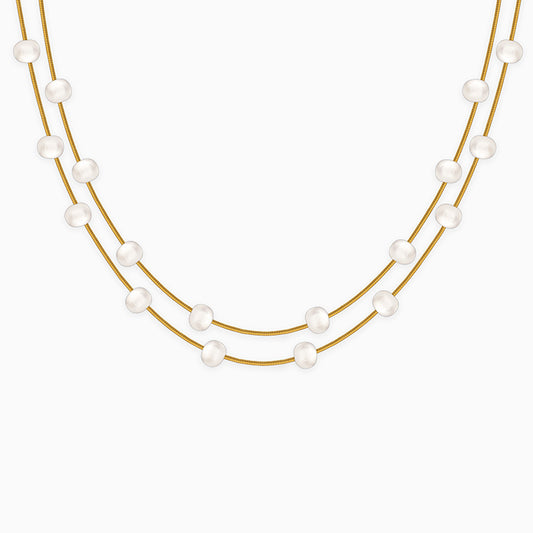 Golden Layered Pearl Station Necklace