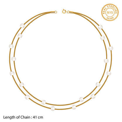 Golden Layered Pearl Station Necklace