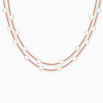 Rose Gold Layered Pearl Station Necklace