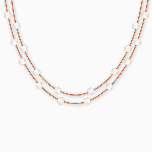 Rose Gold Layered Pearl Station Necklace