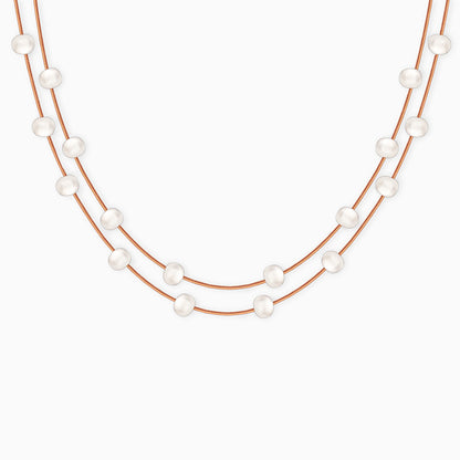Rose Gold Layered Pearl Station Necklace