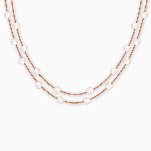 Rose Gold Layered Pearl Station Necklace